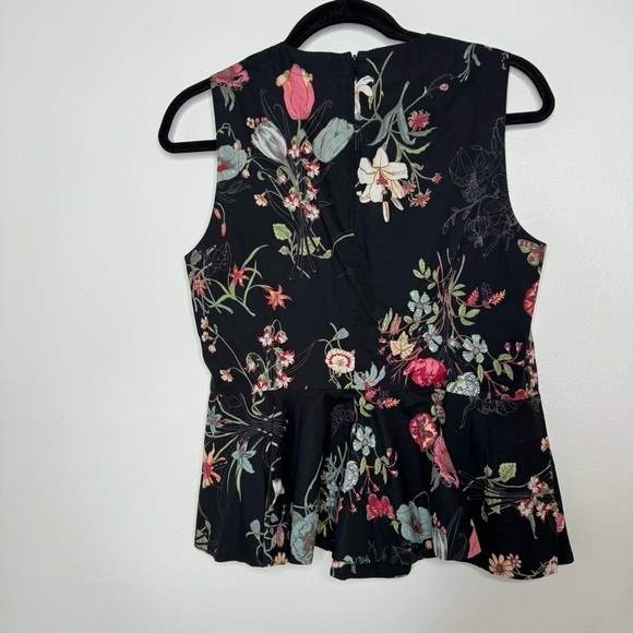 Rebecca Taylor floral print v neck peplum sleeveless blouse - Picture 7 of 10